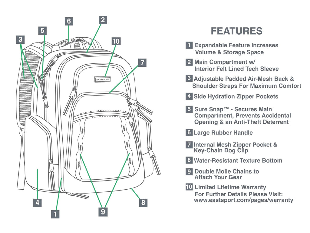 Eastsport Diamond Expandable Recycled Backpack