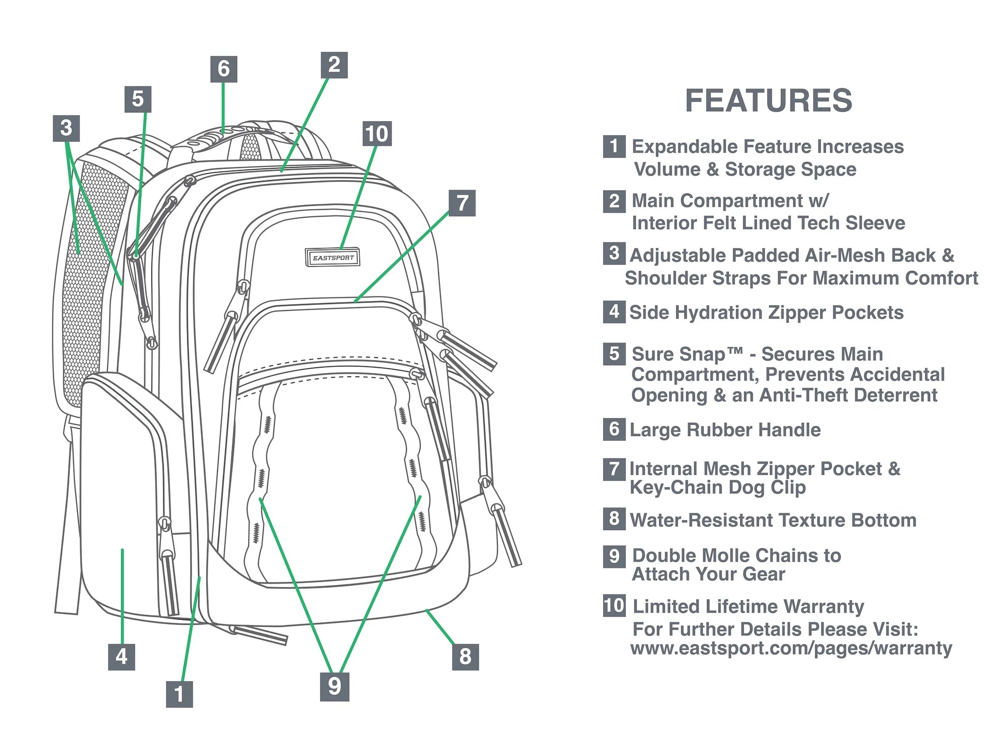 Eastsport Diamond Expandable Recycled Backpack